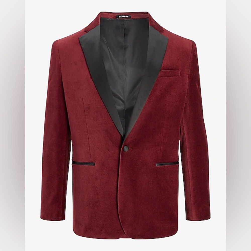 Sold out Express Slim Solid Burgundy Velvet Tuxedo Blazer